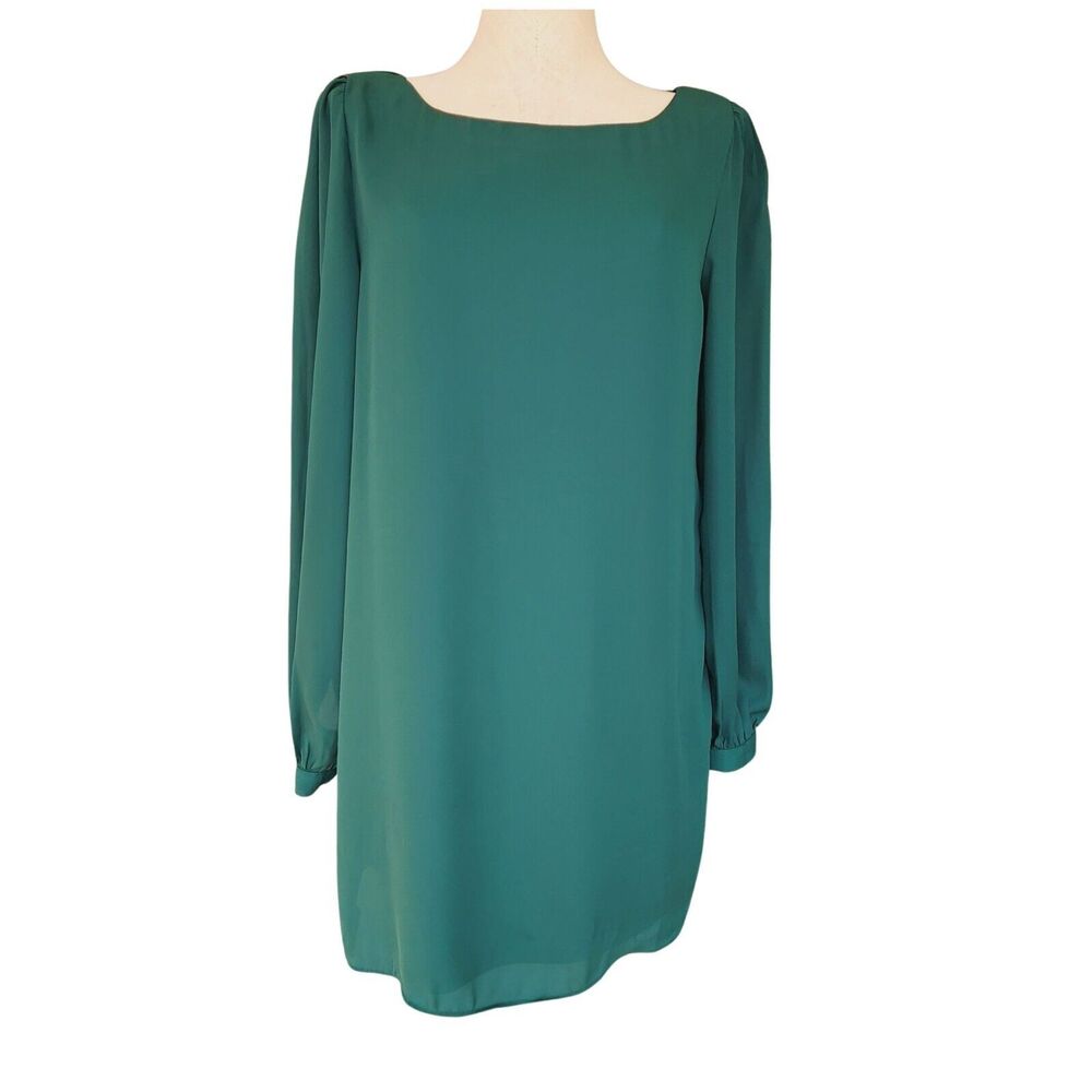 Lulus Womens Green Shift Dress Medium Long Sleeve Above Knee Lined